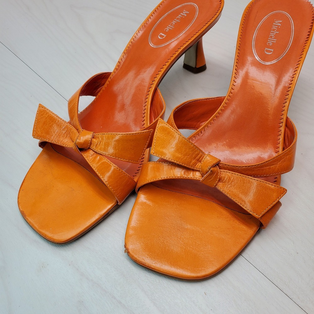 Michelle D Orange Bow-Front Mule Heels